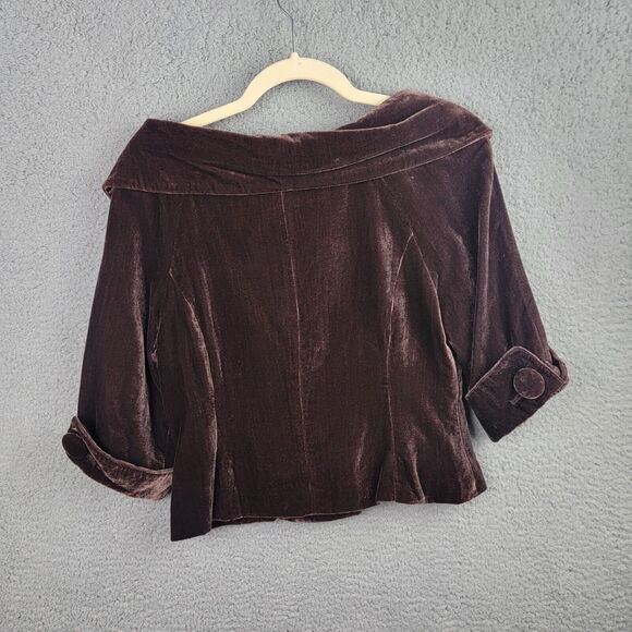 Mandarin Blue Jacket Womens 6 Chocolate Brown Velvet Crop Jackie Kennedy Retro - Picture 6 of 10